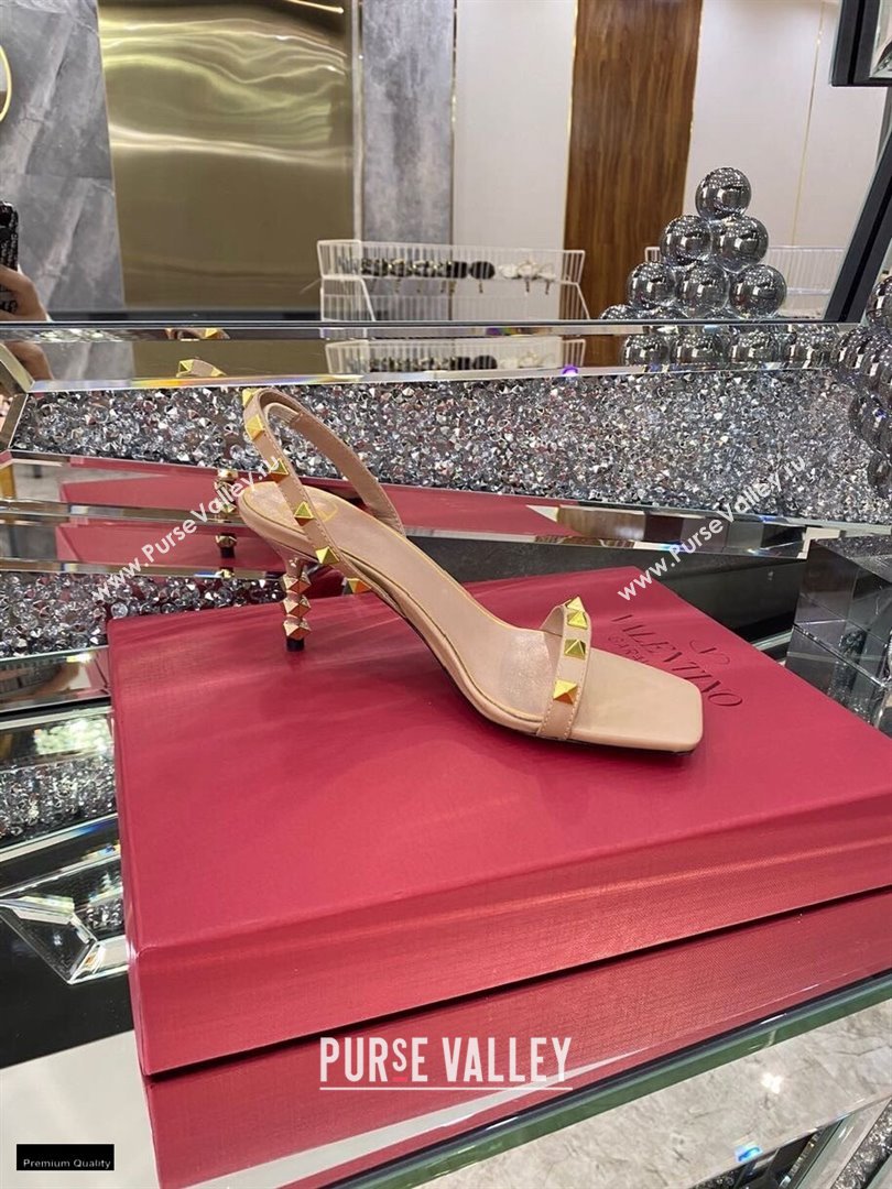 Valentino Sculpted Heel 6.5cm Rockstud Sandals Nude 2021 (modeng-21030343)