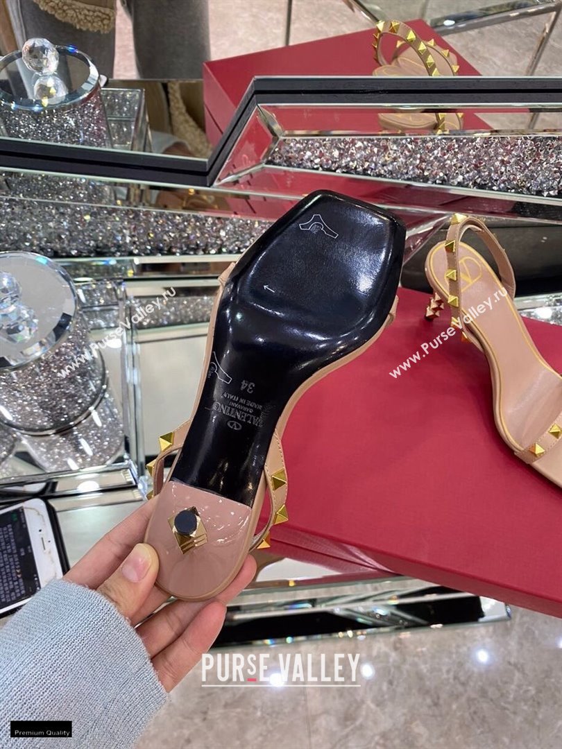 Valentino Sculpted Heel 6.5cm Rockstud Sandals Nude 2021 (modeng-21030343)
