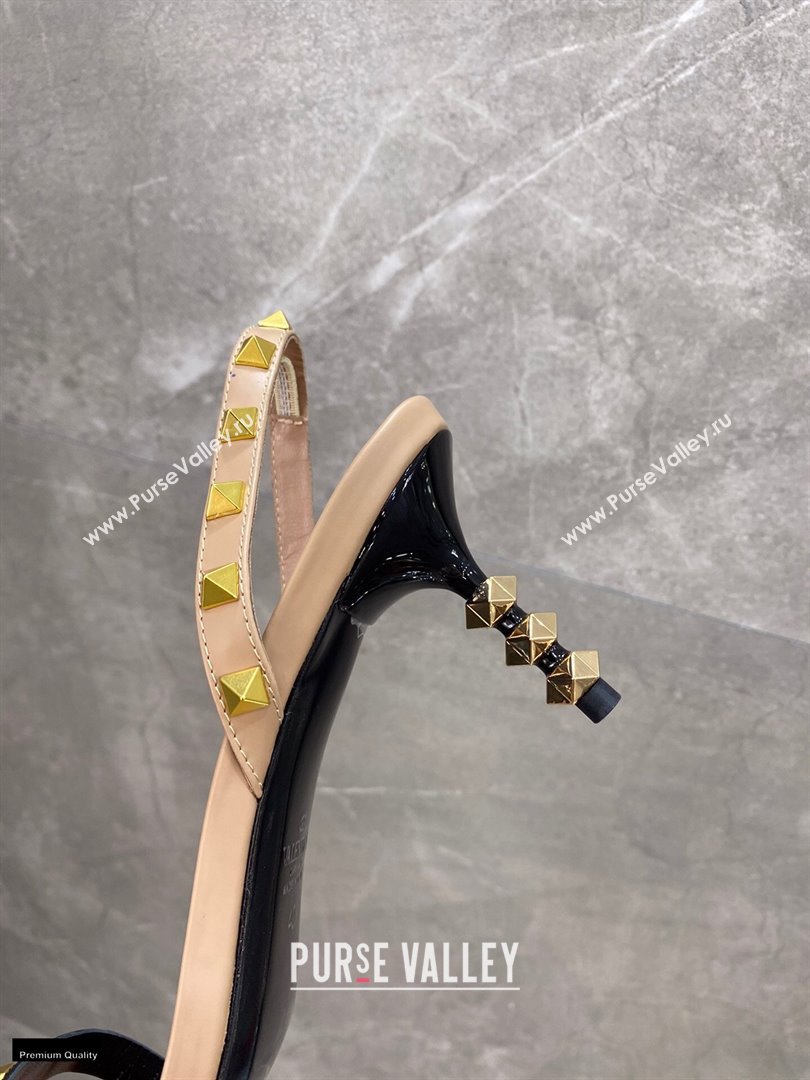 Valentino Sculpted Heel 6.5cm Rockstud Sandals Nude/Black 2021 (modeng-21030344)