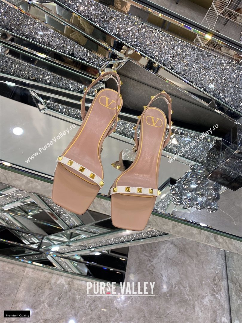 Valentino Sculpted Heel 6.5cm Rockstud Sandals Nude/White 2021 (modeng-21030345)