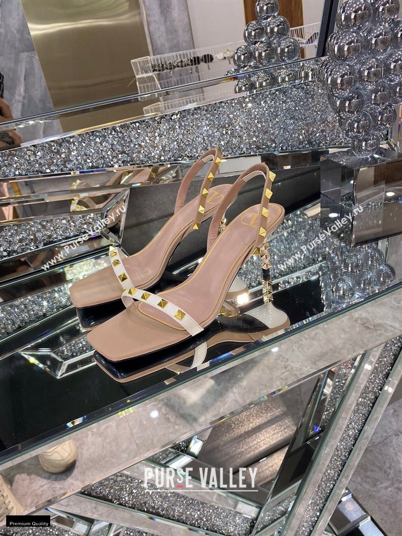 Valentino Sculpted Heel 6.5cm Rockstud Sandals Nude/White 2021 (modeng-21030345)