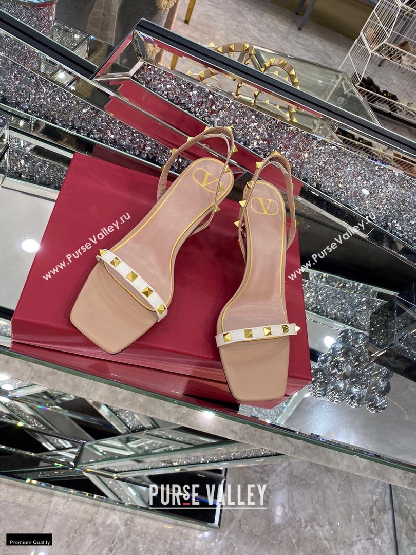 Valentino Sculpted Heel 6.5cm Rockstud Sandals Nude/White 2021 (modeng-21030345)