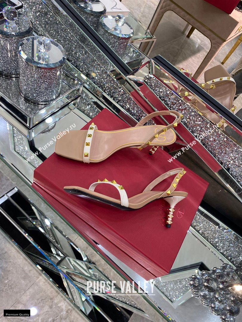 Valentino Sculpted Heel 6.5cm Rockstud Sandals Nude/White 2021 (modeng-21030345)
