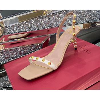 Valentino Sculpted Heel 6.5cm Rockstud Sandals Nude/White 2021 (modeng-21030345)