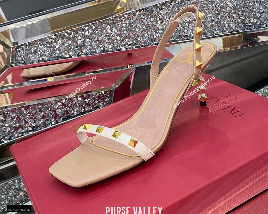 Valentino Sculpted Heel 6.5cm Rockstud Sandals Nude/White 2021 (modeng-21030345)