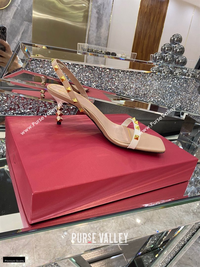 Valentino Sculpted Heel 6.5cm Rockstud Sandals Nude/White 2021 (modeng-21030345)