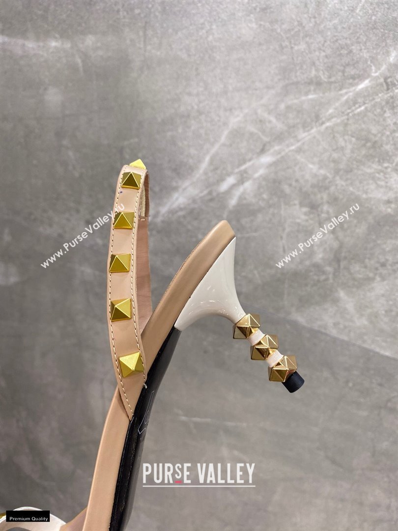 Valentino Sculpted Heel 6.5cm Rockstud Sandals Nude/White 2021 (modeng-21030345)