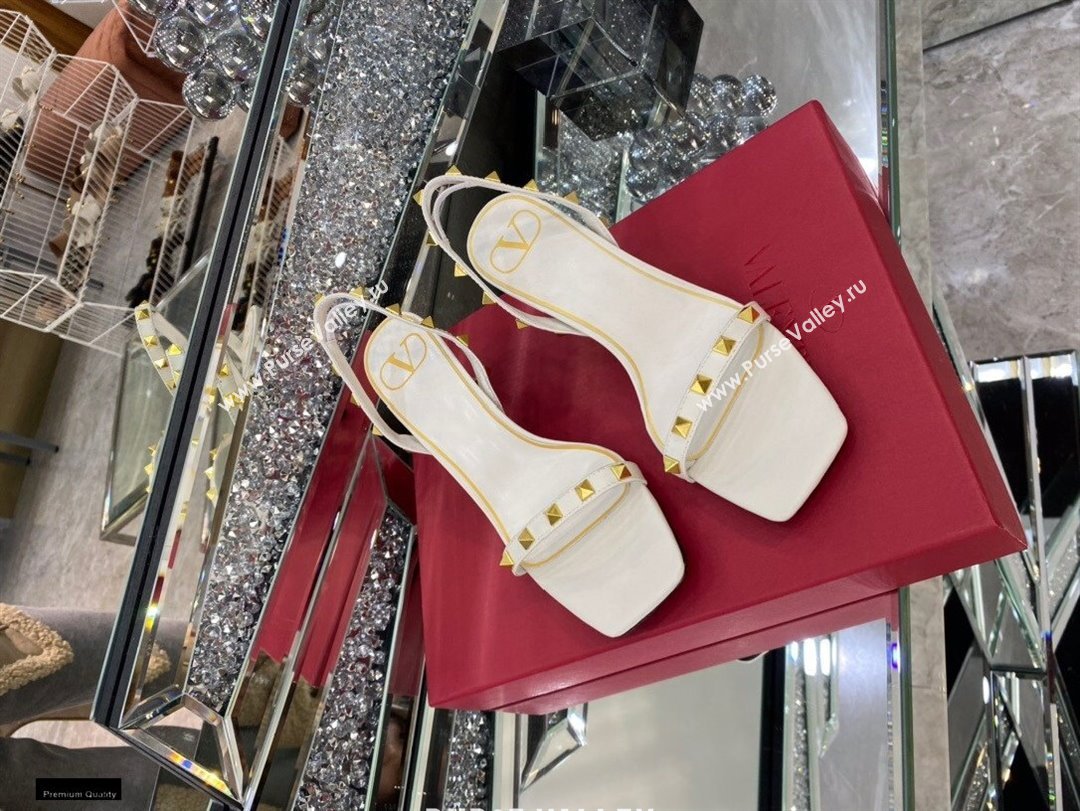 Valentino Sculpted Heel 6.5cm Rockstud Sandals White 2021 (modeng-21030346)