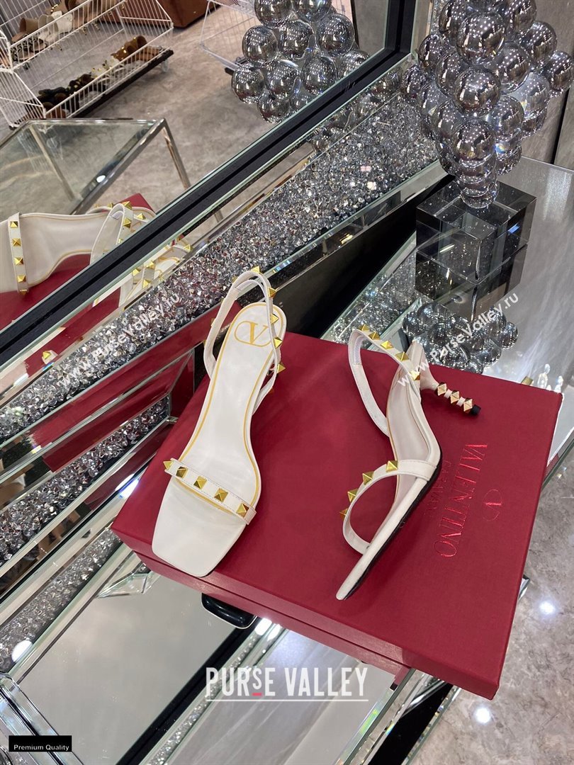 Valentino Sculpted Heel 6.5cm Rockstud Sandals White 2021 (modeng-21030346)