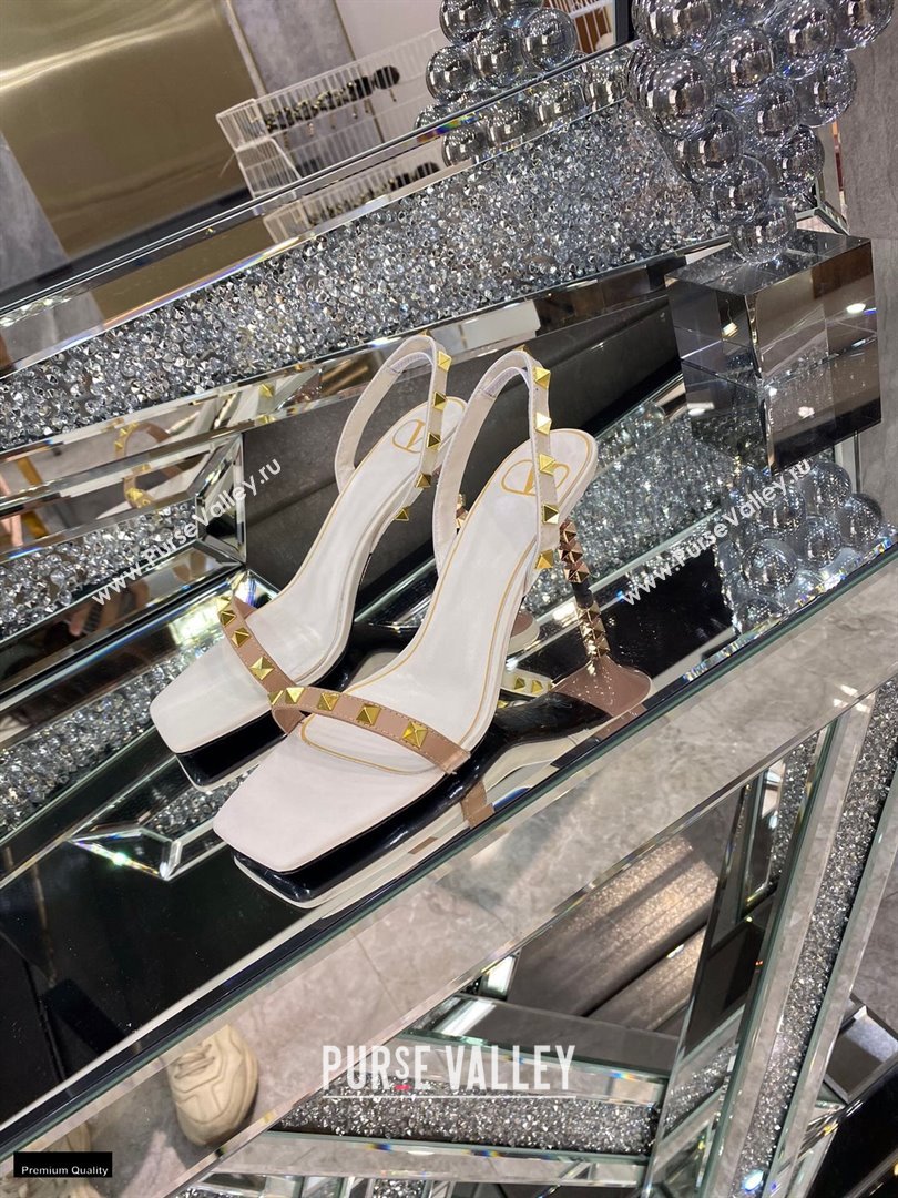 Valentino Sculpted Heel 6.5cm Rockstud Sandals White/Nude 2021 (modeng-21030348)
