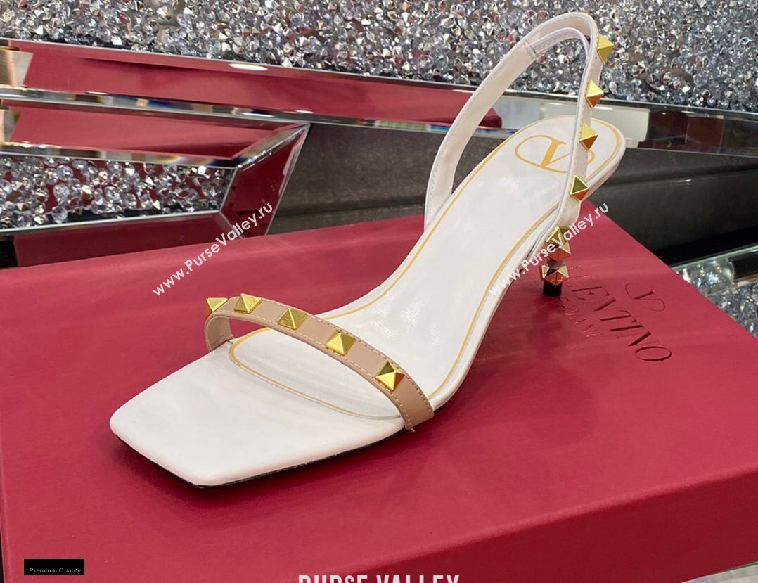 Valentino Sculpted Heel 6.5cm Rockstud Sandals White/Nude 2021 (modeng-21030348)
