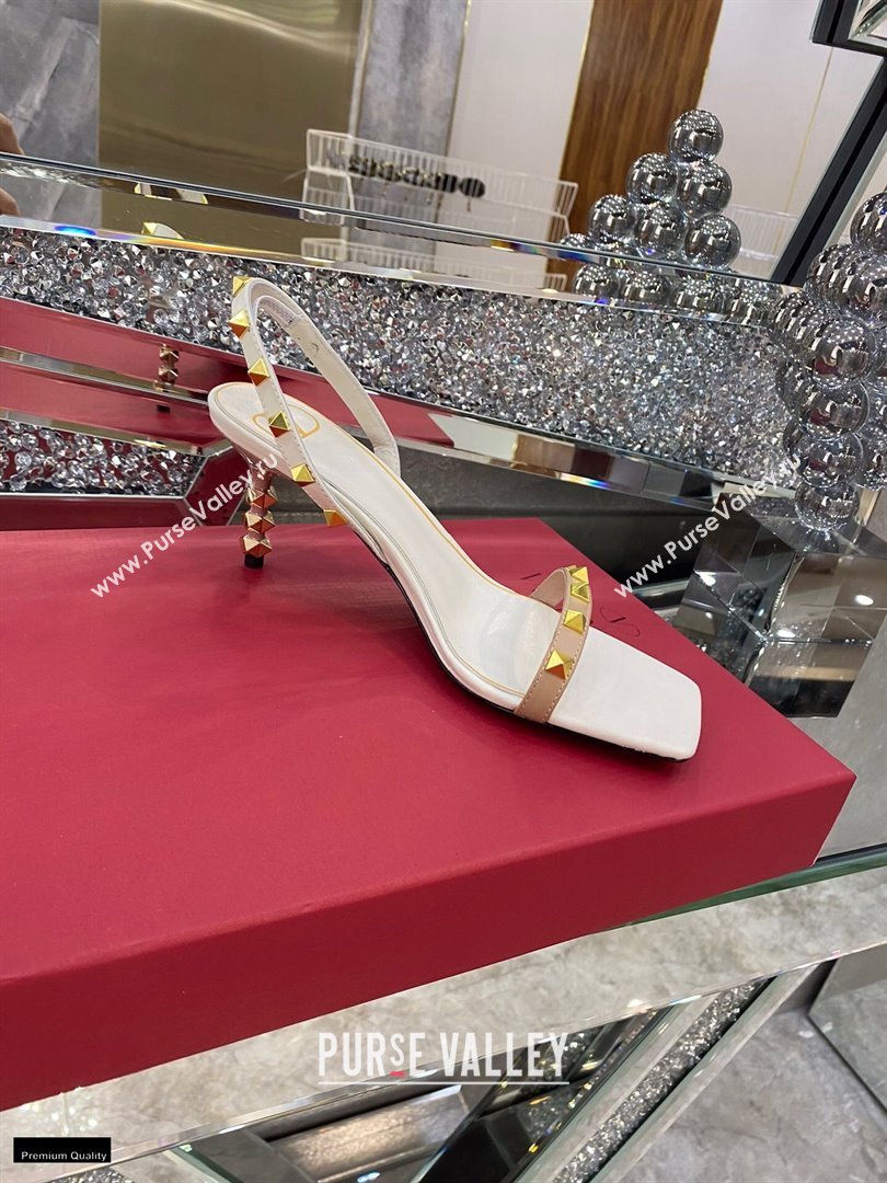 Valentino Sculpted Heel 6.5cm Rockstud Sandals White/Nude 2021 (modeng-21030348)