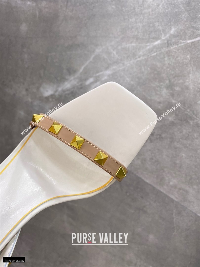 Valentino Sculpted Heel 6.5cm Rockstud Sandals White/Nude 2021 (modeng-21030348)