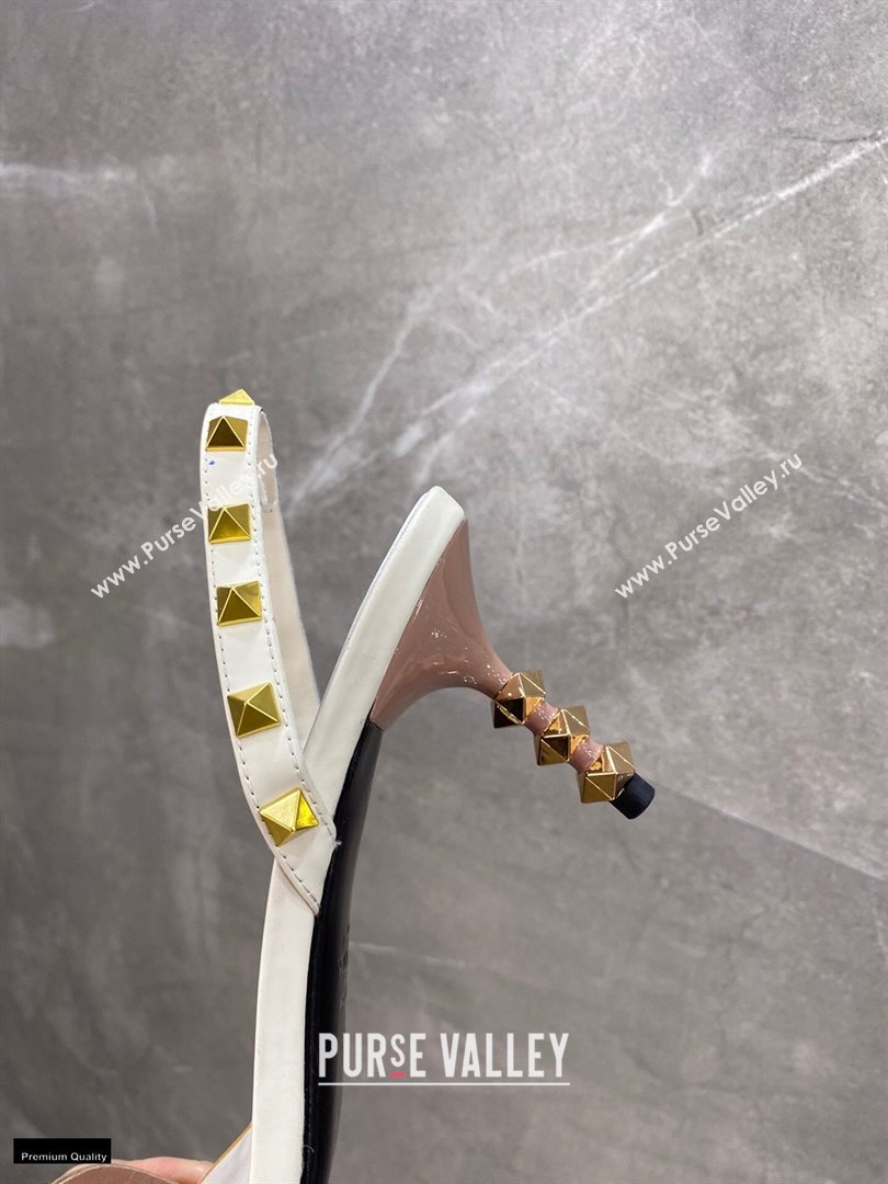 Valentino Sculpted Heel 6.5cm Rockstud Sandals White/Nude 2021 (modeng-21030348)