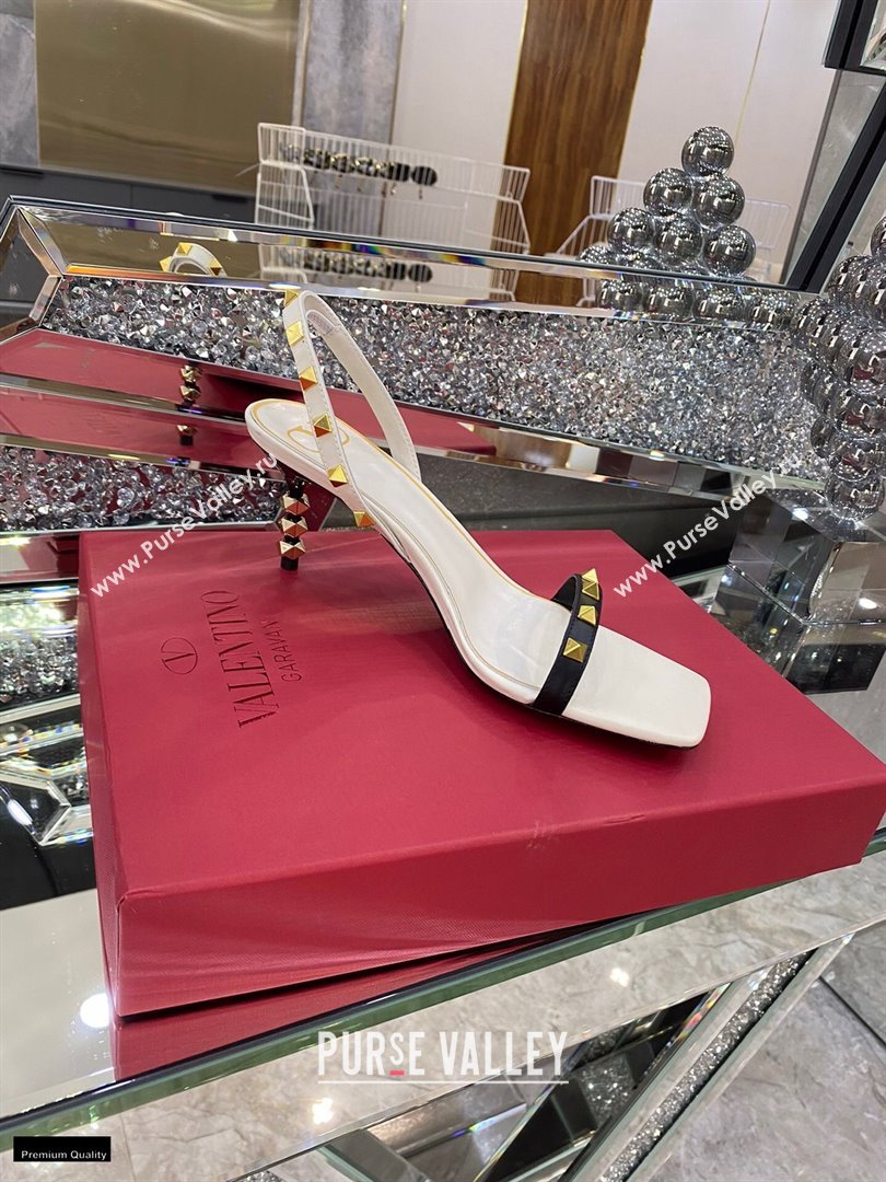 Valentino Sculpted Heel 6.5cm Rockstud Sandals White/Black 2021 (modeng-21030347)