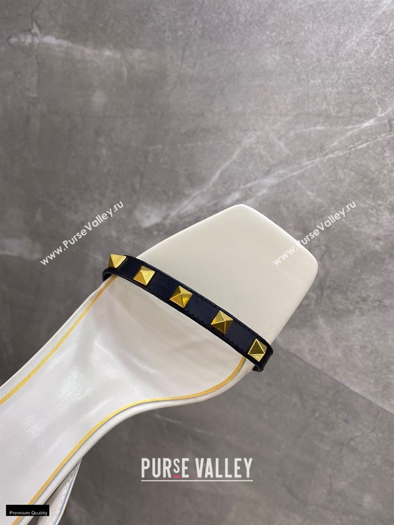 Valentino Sculpted Heel 6.5cm Rockstud Sandals White/Black 2021 (modeng-21030347)