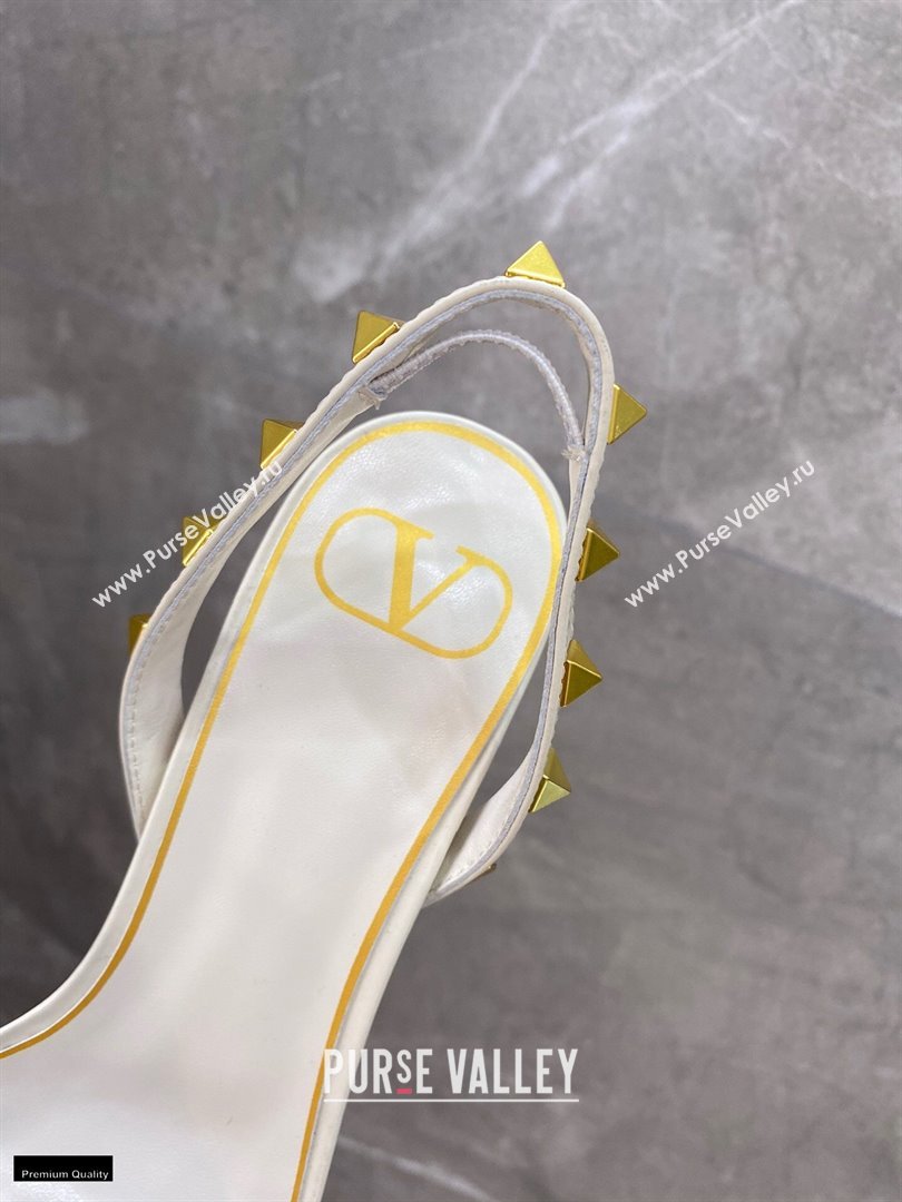 Valentino Sculpted Heel 6.5cm Rockstud Sandals White/Black 2021 (modeng-21030347)