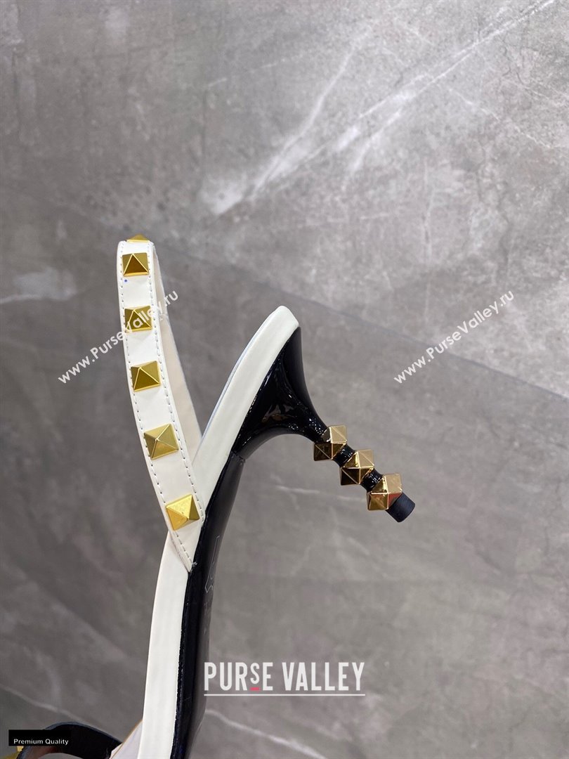 Valentino Sculpted Heel 6.5cm Rockstud Sandals White/Black 2021 (modeng-21030347)
