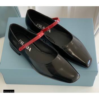 Prada Brushed Leather Mary Jane Flats Black 2021 (nono-21030410)