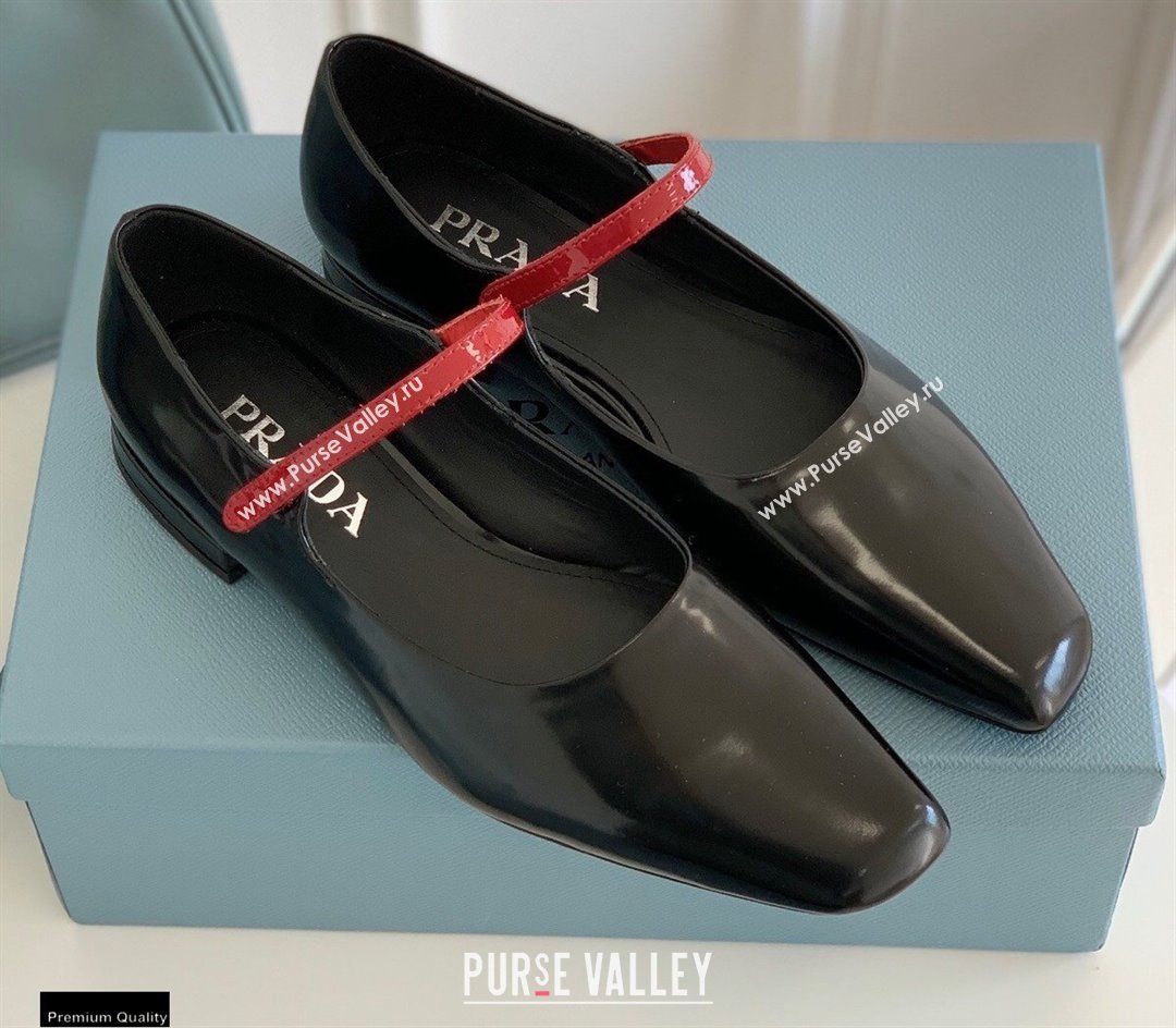 Prada Brushed Leather Mary Jane Flats Black 2021 (nono-21030410)