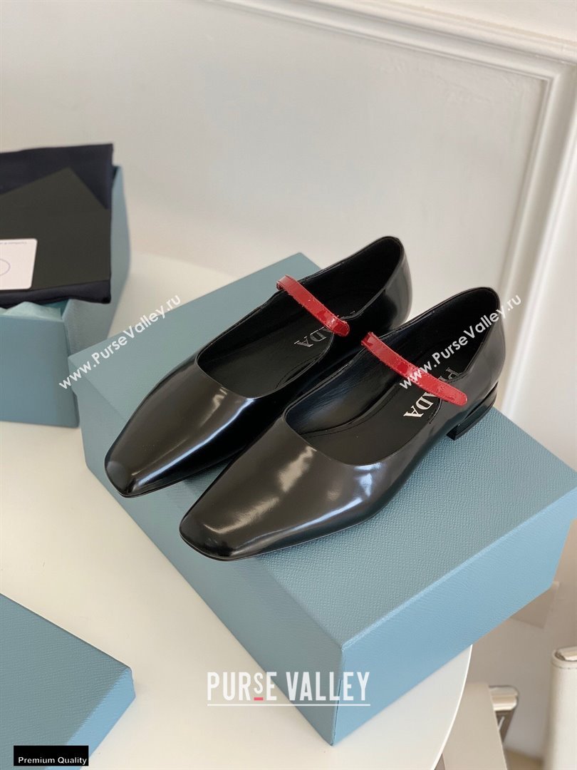 Prada Brushed Leather Mary Jane Flats Black 2021 (nono-21030410)