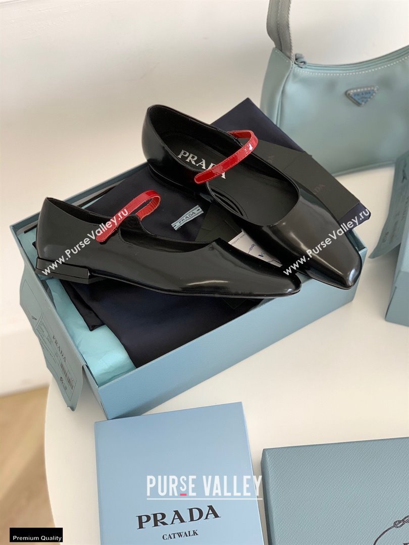 Prada Brushed Leather Mary Jane Flats Black 2021 (nono-21030410)