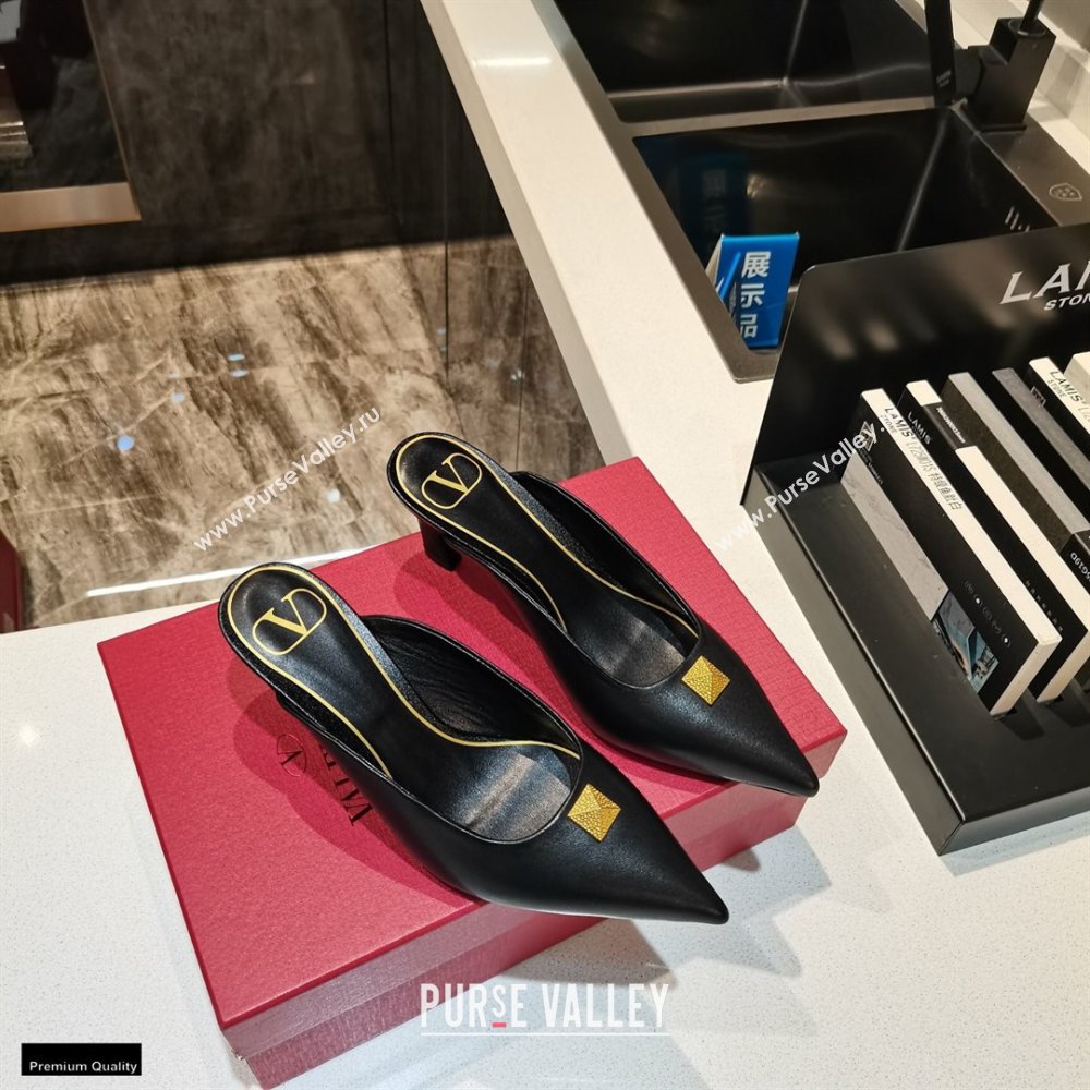Valentino Heel 6.5cm Calfskin Roman Maxi Stud Mules Black 2021 (modeng-21030335)
