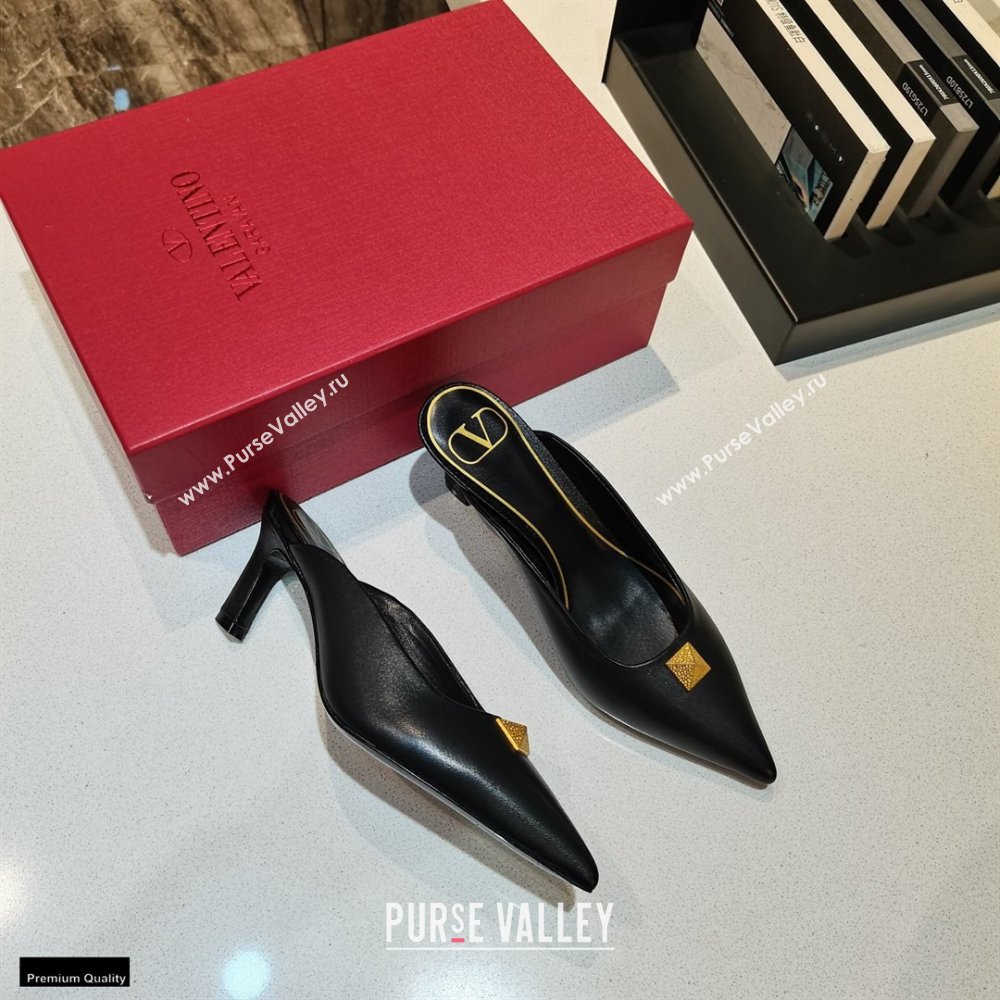 Valentino Heel 6.5cm Calfskin Roman Maxi Stud Mules Black 2021 (modeng-21030335)