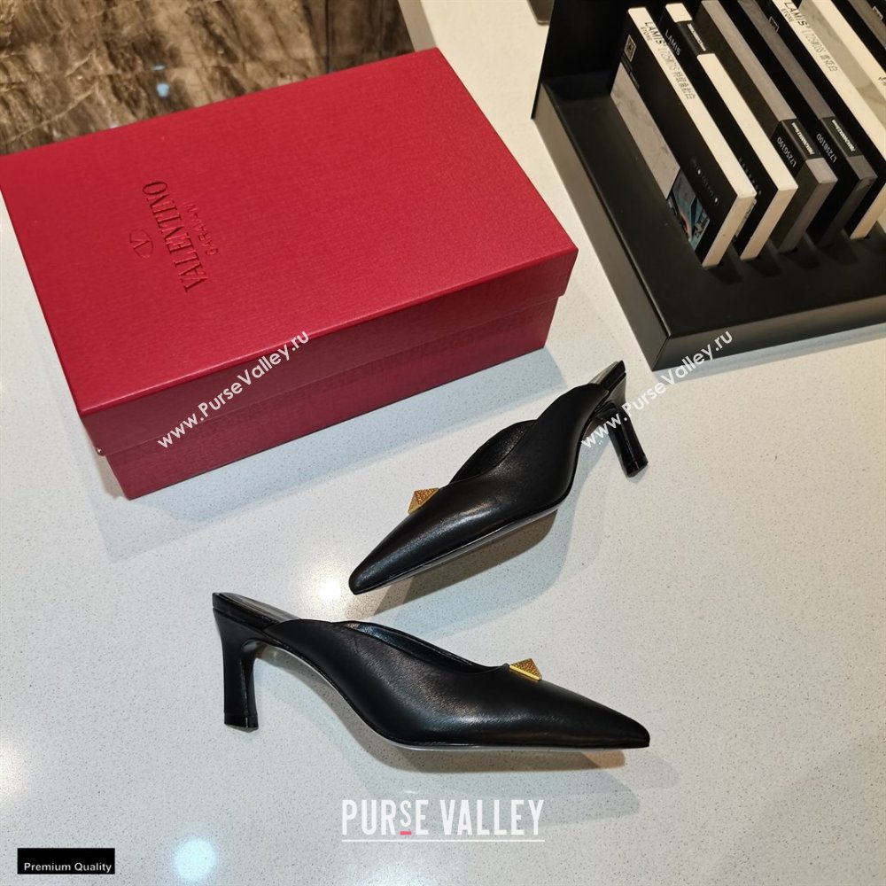 Valentino Heel 6.5cm Calfskin Roman Maxi Stud Mules Black 2021 (modeng-21030335)