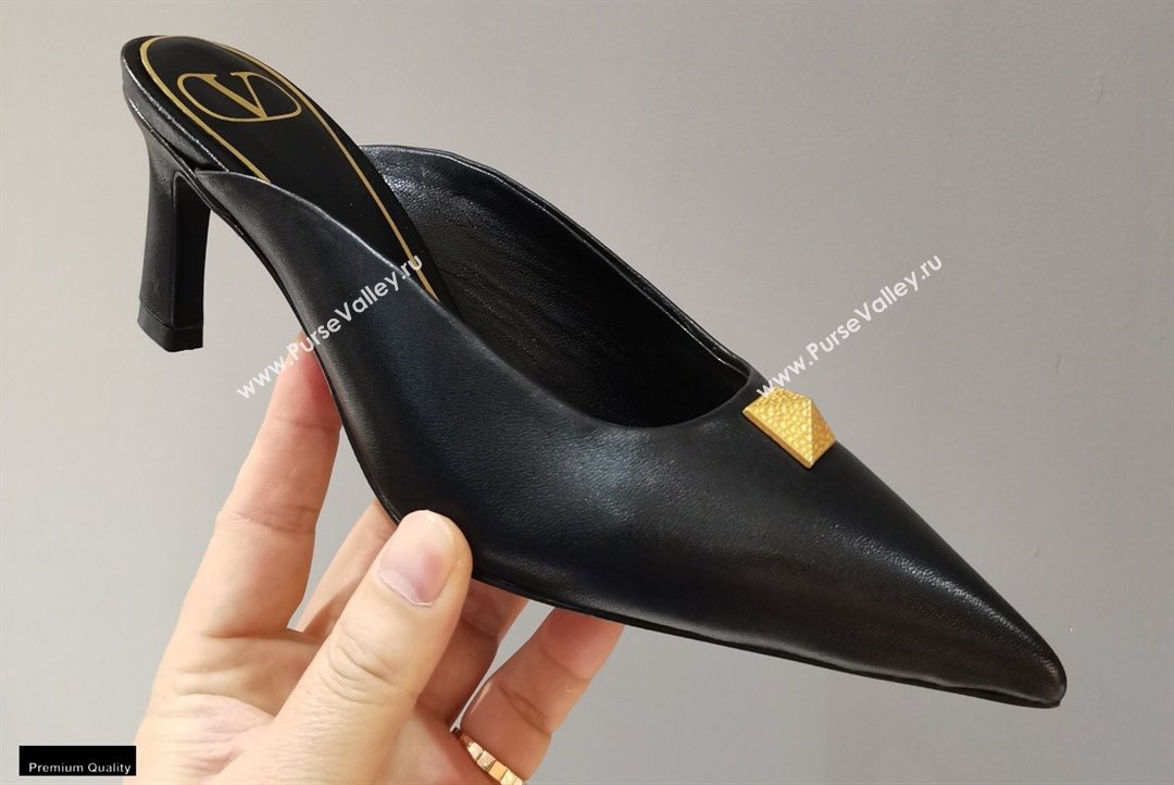 Valentino Heel 6.5cm Calfskin Roman Maxi Stud Mules Black 2021 (modeng-21030335)