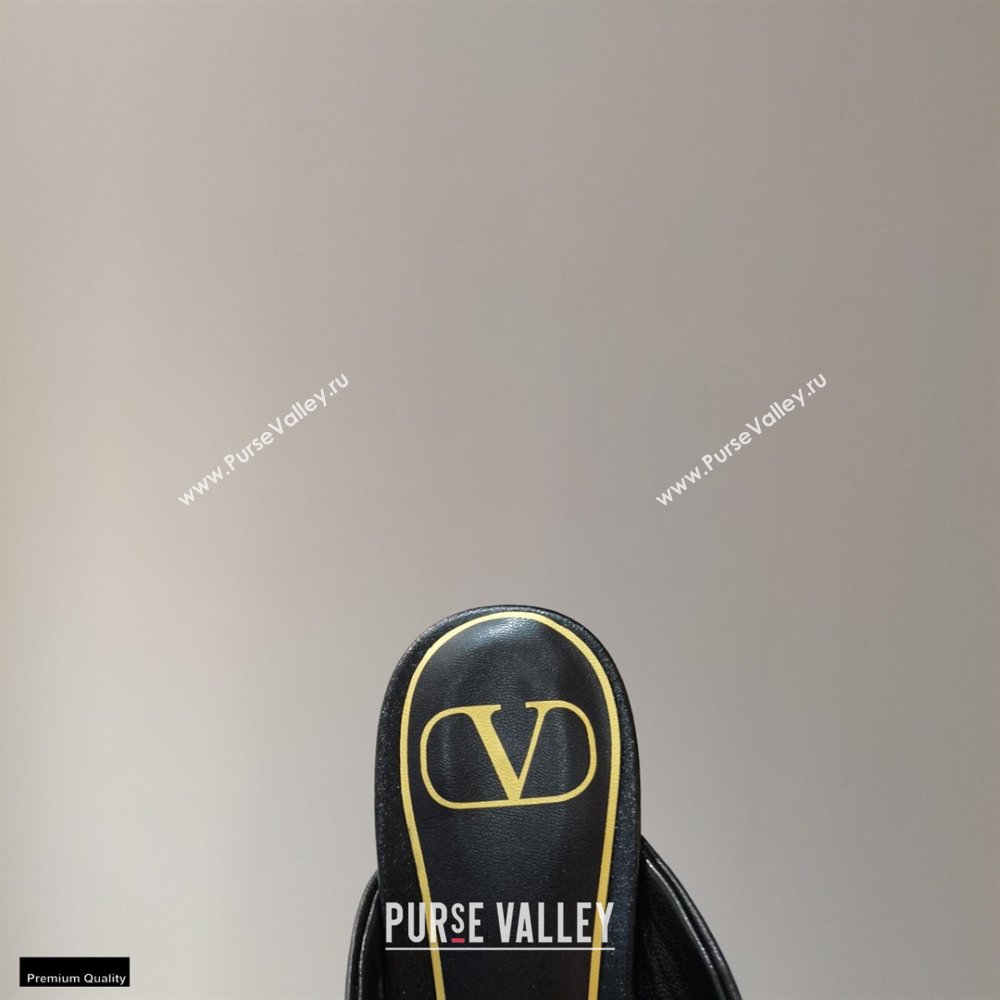 Valentino Heel 6.5cm Calfskin Roman Maxi Stud Mules Black 2021 (modeng-21030335)