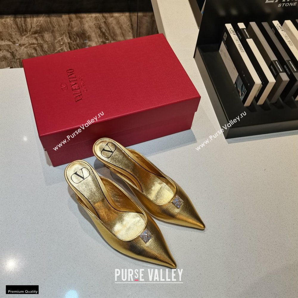 Valentino Heel 6.5cm Calfskin Roman Maxi Stud Mules Gold 2021 (modeng-21030339)