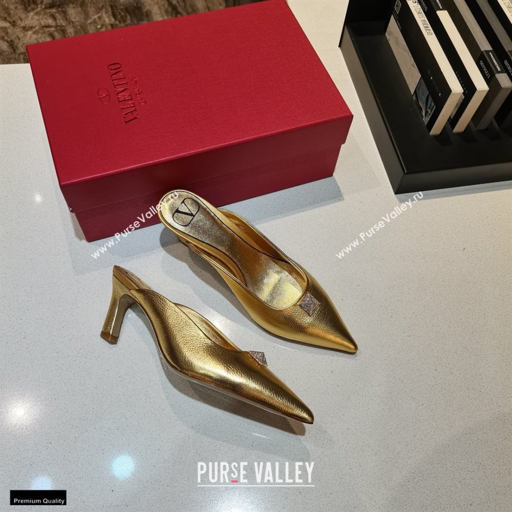 Valentino Heel 6.5cm Calfskin Roman Maxi Stud Mules Gold 2021 (modeng-21030339)