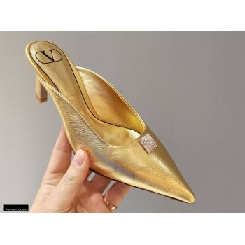 Valentino Heel 6.5cm Calfskin Roman Maxi Stud Mules Gold 2021 (modeng-21030339)