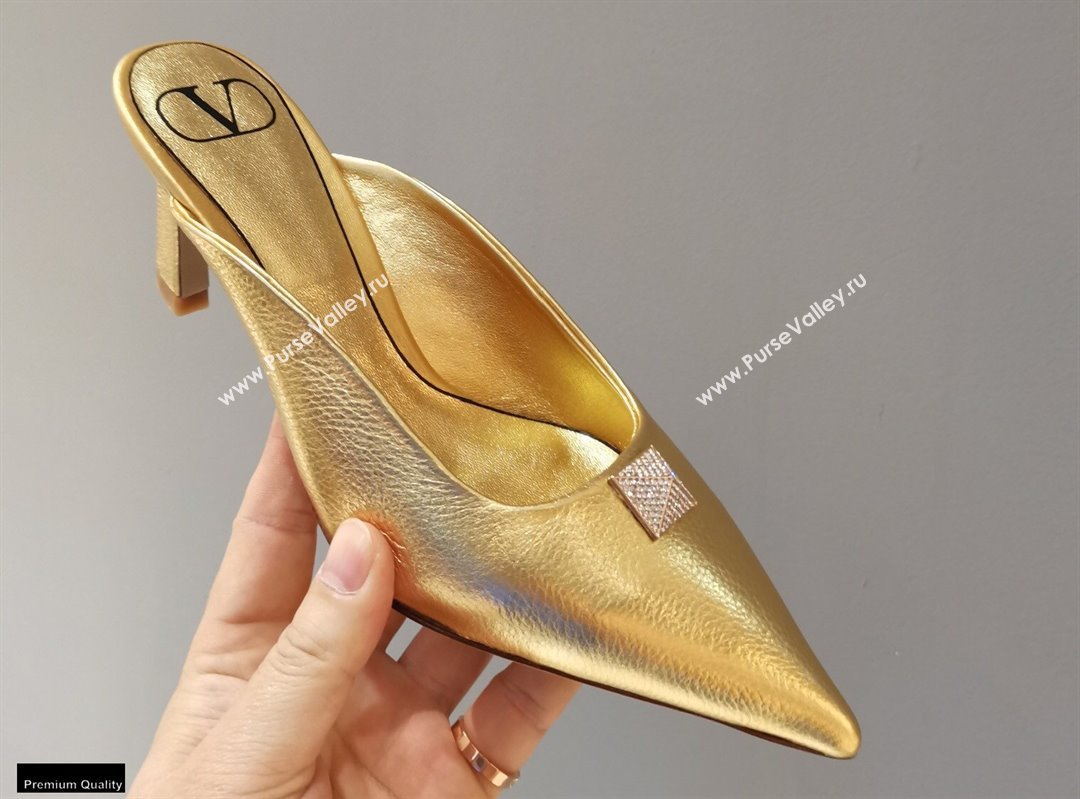 Valentino Heel 6.5cm Calfskin Roman Maxi Stud Mules Gold 2021 (modeng-21030339)