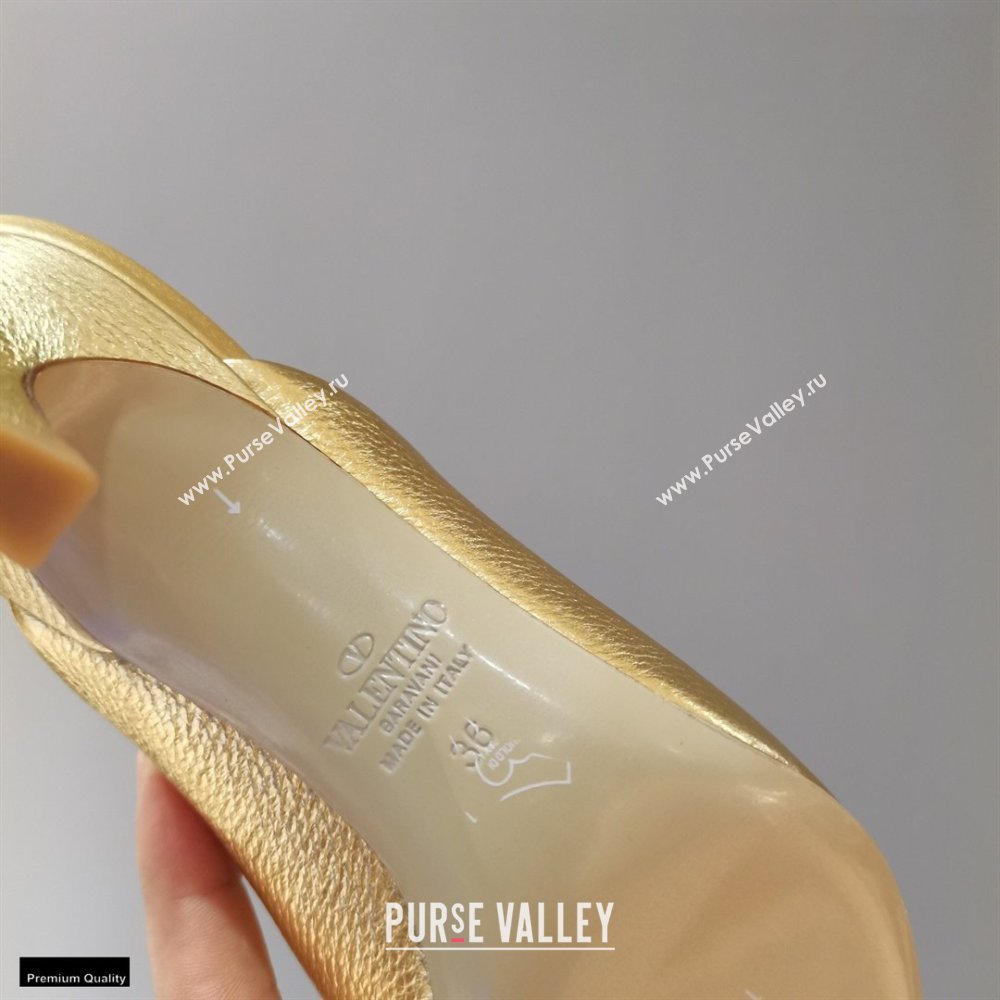 Valentino Heel 6.5cm Calfskin Roman Maxi Stud Mules Gold 2021 (modeng-21030339)