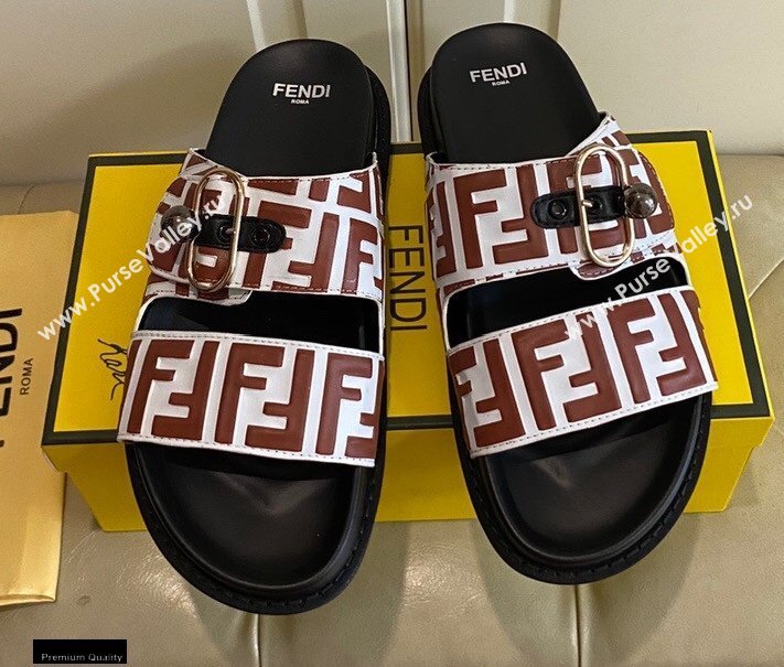 Fendi FF Leather Flat Slides Sandals with Double Band 01 2021 (modeng-21030455)