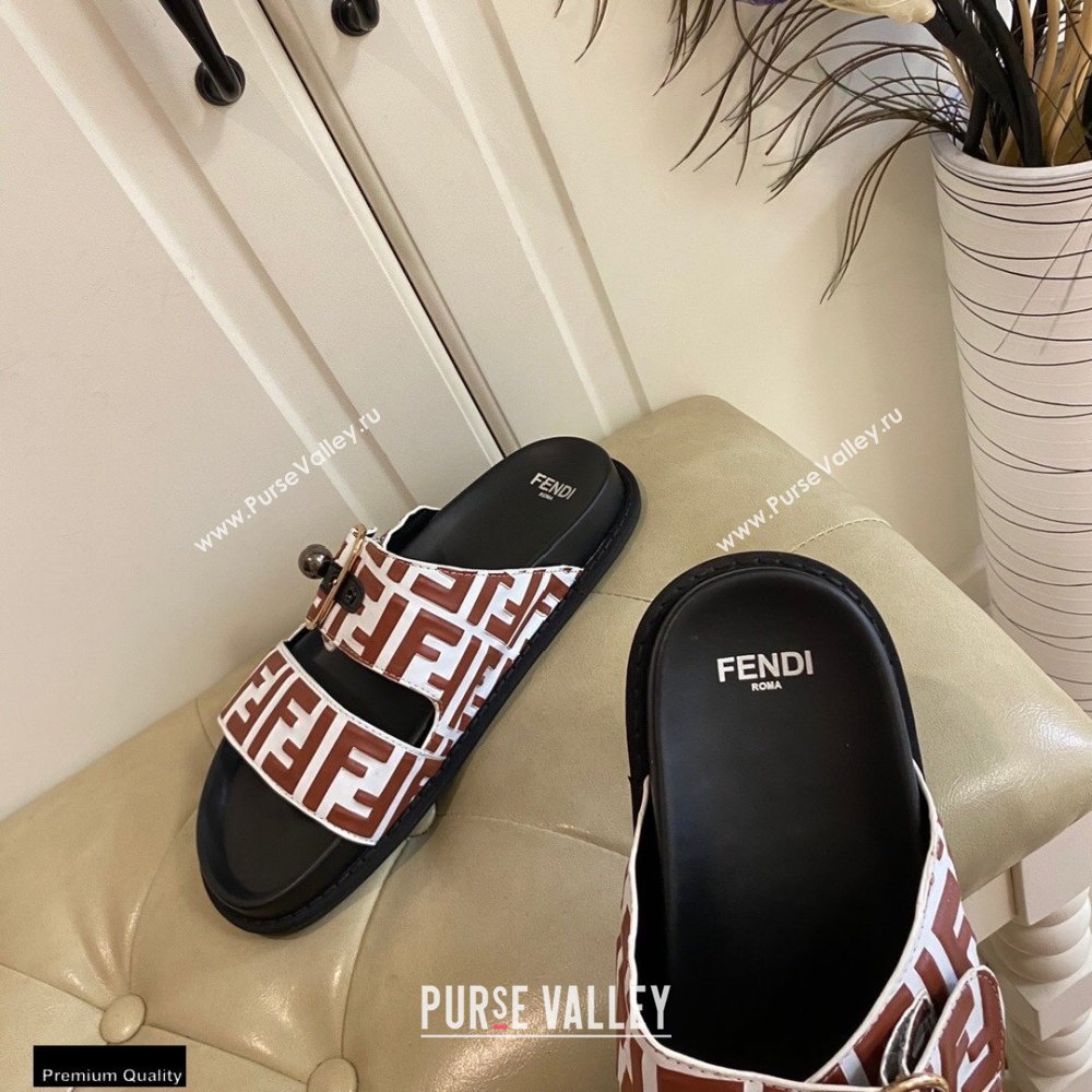 Fendi FF Leather Flat Slides Sandals with Double Band 01 2021 (modeng-21030455)