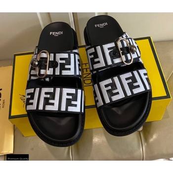 Fendi FF Leather Flat Slides Sandals with Double Band 02 2021 (modeng-21030456)