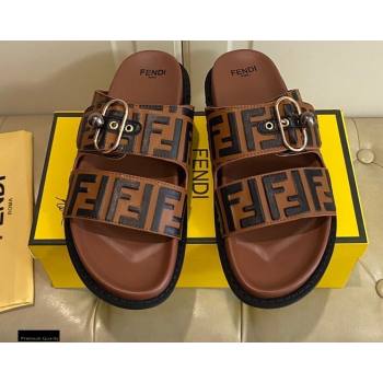 Fendi FF Leather Flat Slides Sandals with Double Band 05 2021 (modeng-21030459)