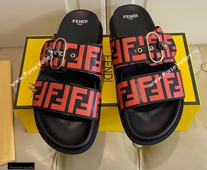 Fendi FF Leather Flat Slides Sandals with Double Band 04 2021 (modeng-21030458)