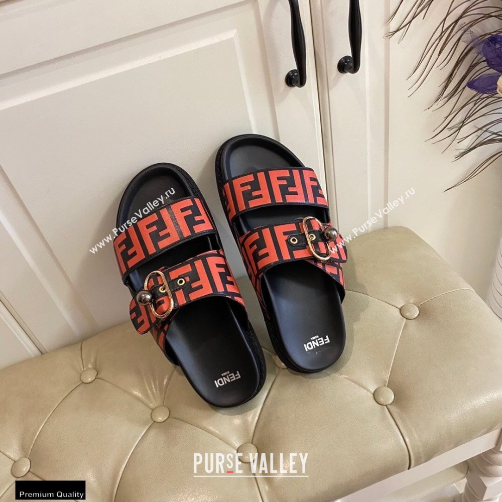 Fendi FF Leather Flat Slides Sandals with Double Band 04 2021 (modeng-21030458)