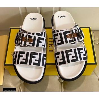 Fendi FF Leather Flat Slides Sandals with Double Band 03 2021 (modeng-21030457)