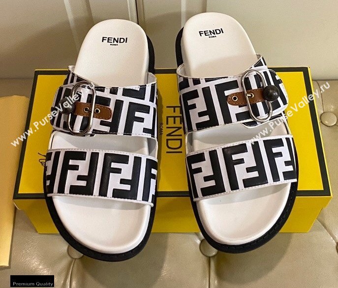 Fendi FF Leather Flat Slides Sandals with Double Band 03 2021 (modeng-21030457)