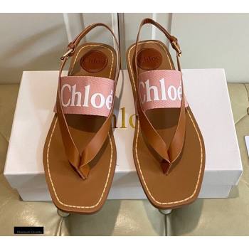 Chloe Logo Print Woody Flat Sandals in Calfskin and Canvas 03 2021 (modeng-21030478)