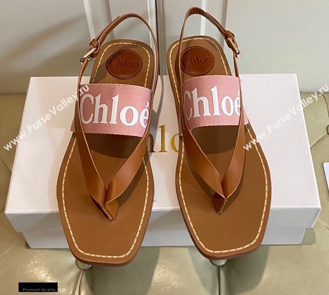 Chloe Logo Print Woody Flat Sandals in Calfskin and Canvas 03 2021 (modeng-21030478)