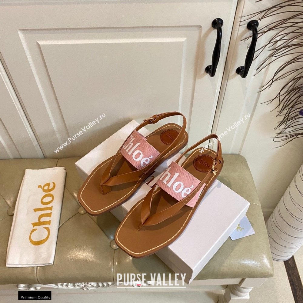 Chloe Logo Print Woody Flat Sandals in Calfskin and Canvas 03 2021 (modeng-21030478)