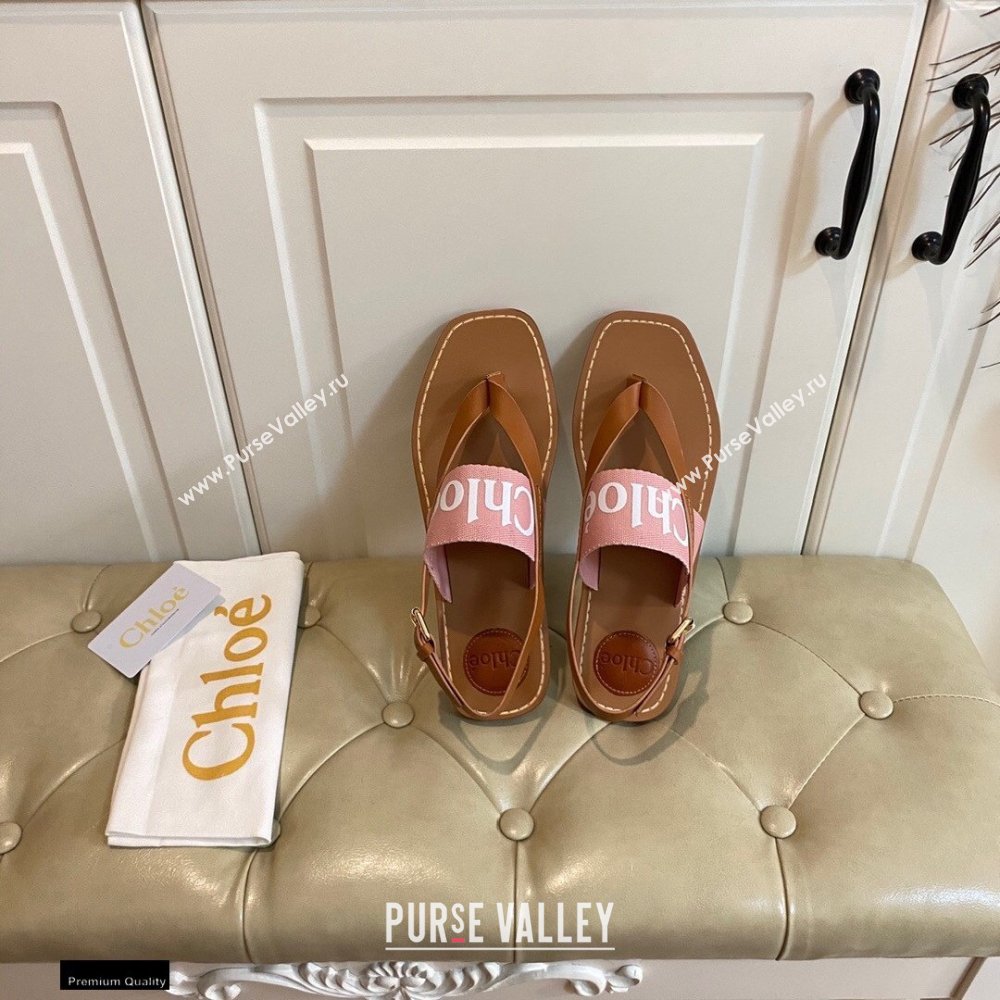 Chloe Logo Print Woody Flat Sandals in Calfskin and Canvas 03 2021 (modeng-21030478)