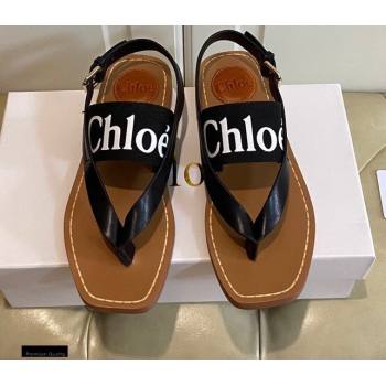 Chloe Logo Print Woody Flat Sandals in Calfskin and Canvas 02 2021 (modeng-21030477)