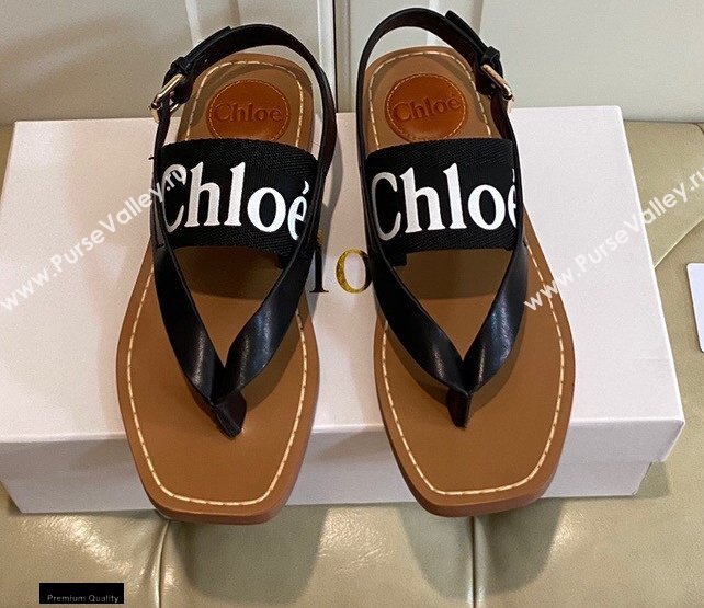 Chloe Logo Print Woody Flat Sandals in Calfskin and Canvas 02 2021 (modeng-21030477)